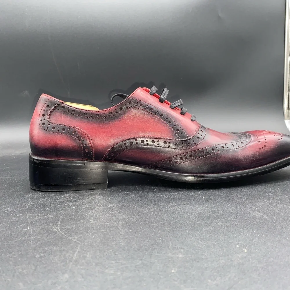 Encore by Fiesso red‎ and black leather wingtip brogue Oxford shoes 42